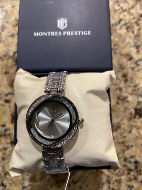 Montres Prestige Women's Silver Crystal Accent Watch
